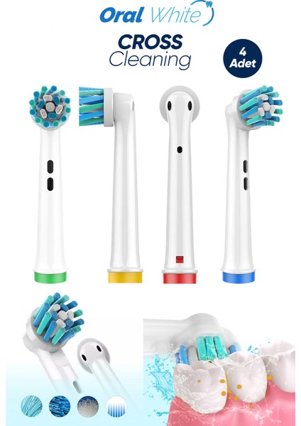 Oral White Cross Cleaning Çapraz Kıl Teknolojisi Oral-b Uyumlu 4 Adet