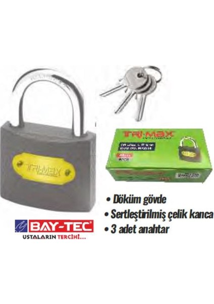 Tri-Max 32 mm Gri Asma Kilit 1 Düzine(12 Adet