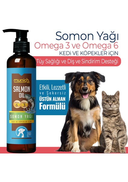 Somon Yağı 200ML Kedi ve Köpekler Için Omega 3 ve 6 Içerikli