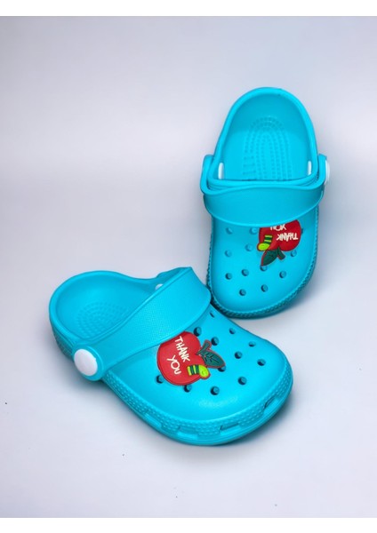 Akım Bebek Çocuk Turkuaz Renkli Thank You Figürlü Kaydırmaz Ortopedik Sandalet Crocs Terlik