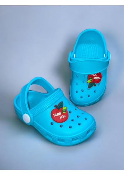 Akım Bebek Çocuk Turkuaz Renkli Thank You Figürlü Kaydırmaz Ortopedik Sandalet Crocs Terlik