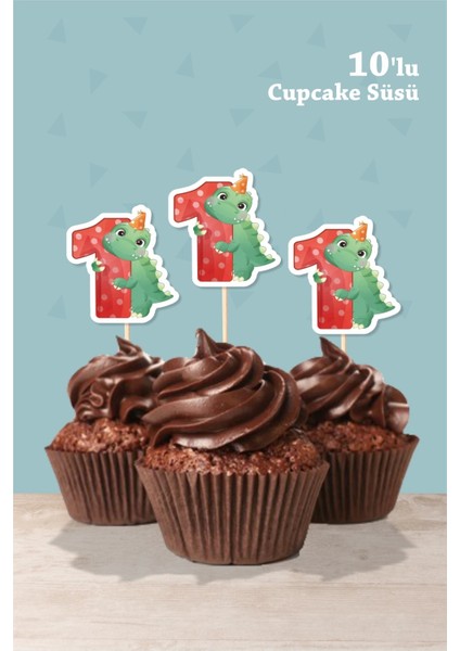 Baby Dinozor Temalı 1 Yaşında Cupcake Süsü '10LU