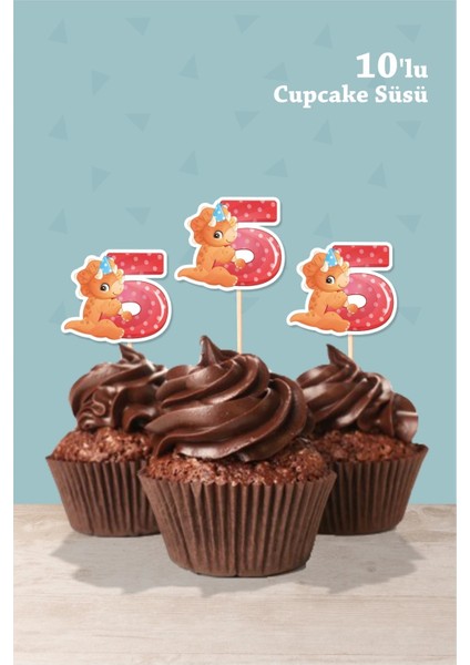 Baby Dinozor Temalı 5 Yaşında Cupcake Süsü '10LU