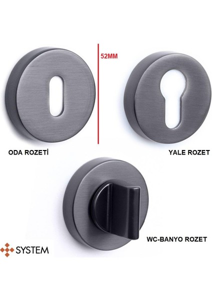 Axes-L Bbn Rozetli Füme Renk Wc-Banyo Kapı Kolu 1 Takım HA213RO12WBBN