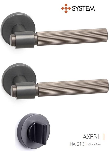 Axes-L Bbn Rozetli Füme Renk Wc-Banyo Kapı Kolu 1 Takım HA213RO12WBBN