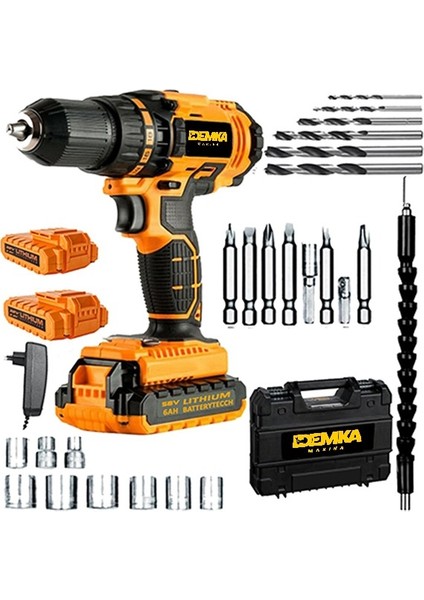 58V 8AH C-E-S Seri Darbeli Metal Şanzuman Şarjlı Çift Akülü Matkap 27PRÇ Uç Setli