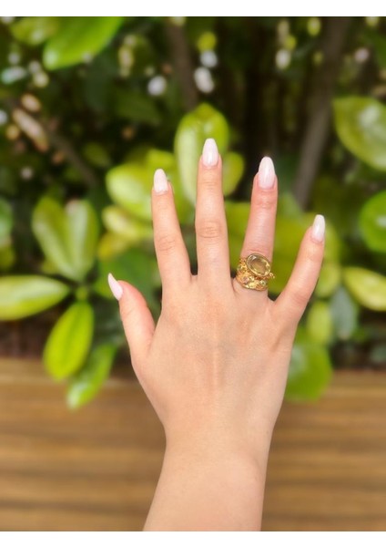 Peridot Taşlı Gümüş Üzerialtın Kaplama 925 Ayar Gümüş Yüzük