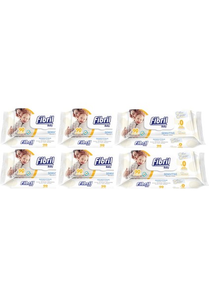 Baby Islak Havlu Mendil 90 Yaprak Sensitive Kapaklı 6 Lı Set 540 Yaprak