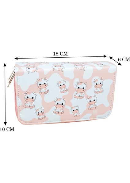 Kalem Kutusu Inekler Pembe Orginazer Vegan Deri Üç Bölmeli (Kalemlik)