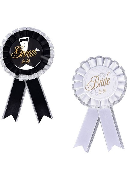 Bekarlığa Veda Groom ve Bride To Be Kumaş Yaka Rozeti Beyaz ve Siyah Renk 2 Adet