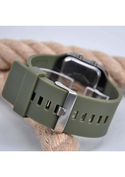 Haki Yeşil Dijital Geniş Silikon Kordonlu Unisex Spor Kasa Genç Kız Kadın Kol Saati SU-031 fırsatları