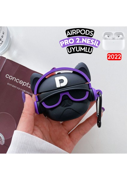 Airpods Pro 2. Nesil Uyumlu Gözlüklü Hiphop Fransız Bulldog Figürlü Kulaklık Kılıfı