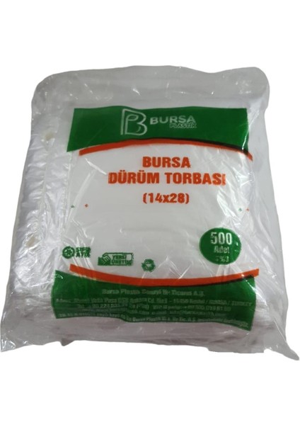 5000 Adet Dürüm Poşeti Bursa Plastik 10 Paket :500'lü Askılı 14 x 28 cm