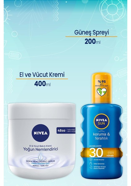 El ve Vücut Nemlendirici Bakım Kremi 400 ml ve Güneş Spreyi 200 ml Koruma&ferahlık 30