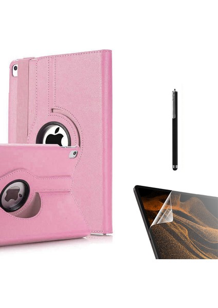 Apple iPad 9.7 2017 5.nesil Kılıf Kapaklı Standlı 360 Dönebilen Koruma DN22 + Nano + Kalem Pembe