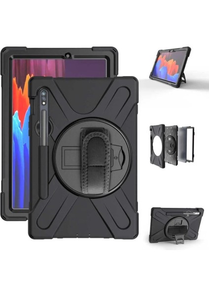 Case Street Samsung Galaxy Tab S7 Plus T970 Kılıf Defender Tablet Tank Koruma Standlı Df3 Siyah