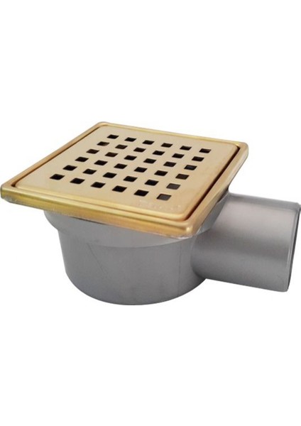 Sukar 10X10 cm Altın Rengi Çelik Çerçeveli Kare Izgaralı Yandan Ø50 Çıkış Süzgeç 1041-1285022-71