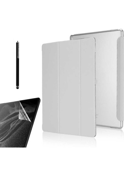 Apple iPad Pro 10.5 7.nesil Kılıf Smart Cover Kapaklı Standlı Uyku Modlu SM22 + Nano + Kalem Gri