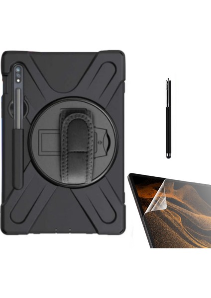 Samsung Galaxy Tab S7 Plus T970 Kılıf Defender Tablet Tank Koruma Standlı DF33 + Nano + Kalem Siyah