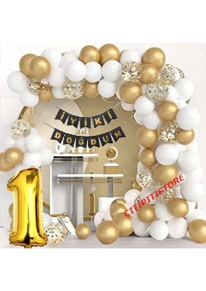 Çıtıpıtıstore 1 Yaş Balon Zinciri Seti Gölge Altın Balon Dekorasyon