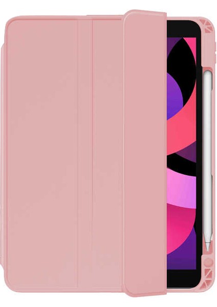 Apple iPad Pro 12.9 2018 3.nesil Kılıf Kalem Bölmeli Arkası Şeffaf Standlı Nt2 Pembe