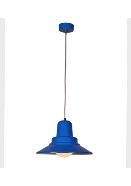 Retro Mavi Içi Beyaz Tekli Dekoratif Kafe Murfak Aydınlatma Sarkıt Avize Çap:30 cm