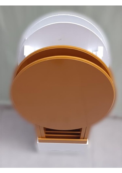 Çanta Zigon Sehpa Oval Model Dörtlü Ahşap Mdf Beyaz ve Hardal Renk Uyumu El Yapımı