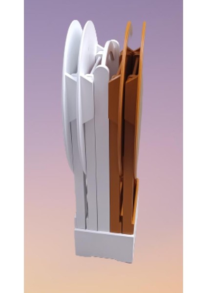 Çanta Zigon Sehpa Oval Model Dörtlü Ahşap Mdf Beyaz ve Hardal Renk Uyumu El Yapımı indirimleri
