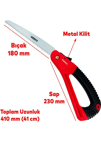 Rodex Budama Testeresi 180 mm Metal Kilitli Çelik Düz Ağaç Dal Bağ El Testeresi Açılıp Kapanır