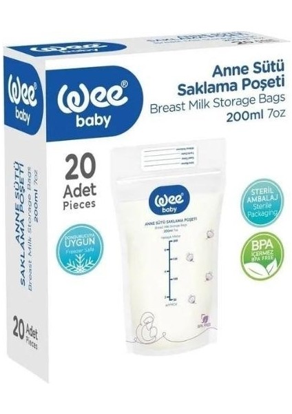 Wee Baby Anne Sütü Saklama Poşeti 200 ml 20'li x 6 Adet