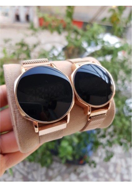 Rose Gold Hasır Mıknatıslı Kordon Dokunmatik Sevgili Saatleri