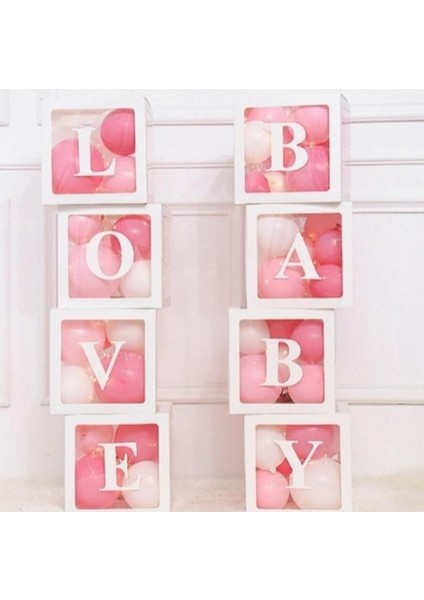 Şeffaf Kutu Love Baby Yazılı Harf Beyaz 25 cm Balon Hediyeli