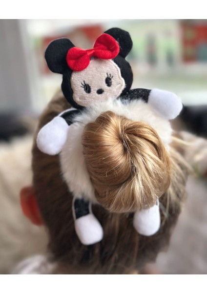 Sevimli 3D Boyutlu Oyuncak Peluş Tüylü Büyük Minnie Mouse Fare Toka Lastikli Kadın Çocuk Beyaz