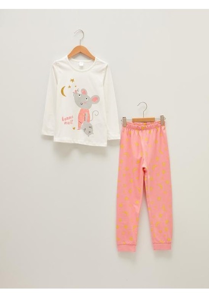 Bisiklet Yaka Baskılı Uzun Kollu Kız Çocuk Pijama Takımı