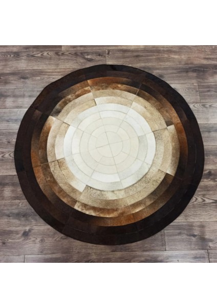 Siyah Ve Beyaz Yuvarlak Dana Derisi Halı 150 x 150 Cm
