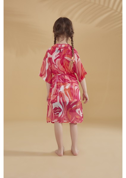 Çocuk Desenli Fuşya Kimono Kaftan P2335
