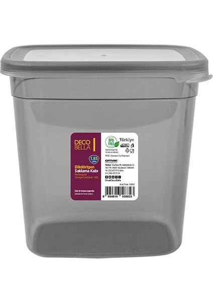 12li Saklama Kabı Şık Yeni Nesil Saklama Kabı Seti 12 X 1,85 Lt Dikdörtgen Antrasit