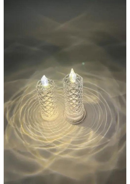 2'li Gül Işıklı LED Mum 9 cm