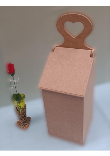 Hobi Dekoratif Model Poşet Kutusu Ahşap Mdf Ham Kalpli El Yapımı