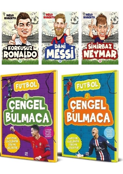 Ronaldo + Messi + Neymar + Futbol Çengel Bulmaca Seti (5 Kitap)