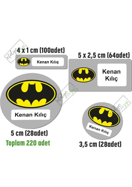 Atölye Çizgi Batman Okul Etiketi, Kalem Defter Etiketi Isme Özel