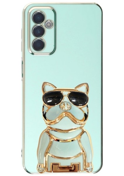 Samsung Galaxy M13 Kılıf Kamera Korumalı Köpek Desenli Standlı Silikon Yeşil