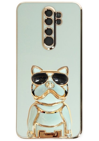 Xiaomi Redmi Note 8 Pro Case Kılıf Kamera Korumalı Köpek Desenli Standlı Silikon Yeşil