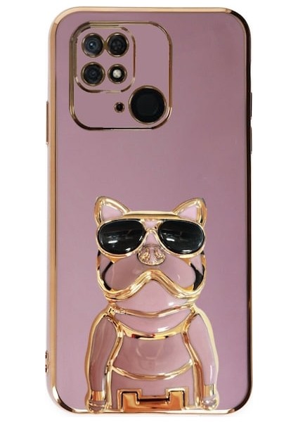 Xiaomi Poco C40 Kılıf Kamera Korumalı Köpek Desenli Standlı Silikon Mor
