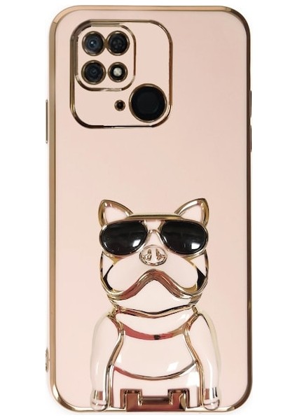 Xiaomi Poco C40 Kılıf Kamera Korumalı Köpek Desenli Standlı Silikon Pembe
