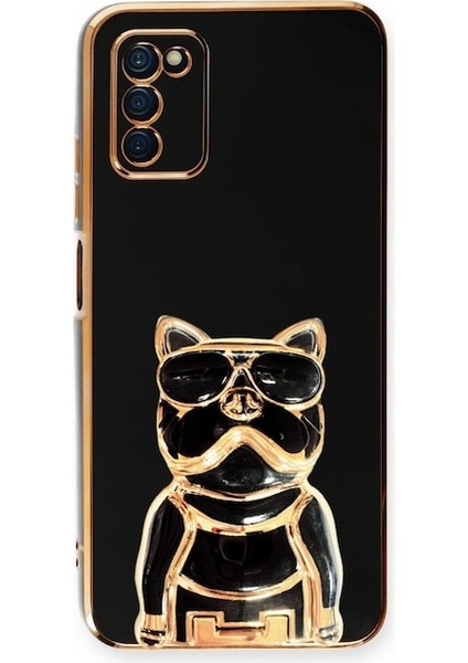 Samsung Galaxy A03S Kılıf Kamera Korumalı Köpek Desenli Standlı Silikon Siyah