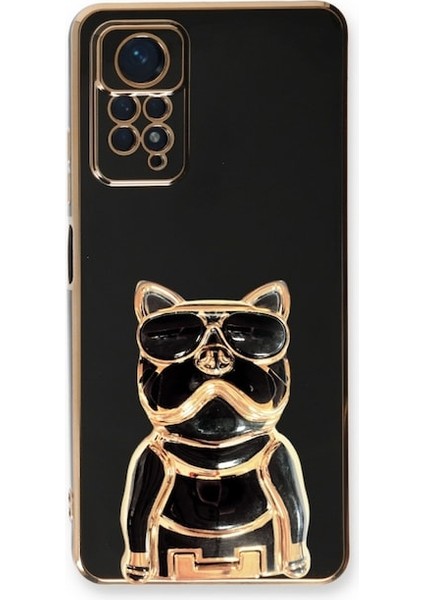 Xiaomi Redmi Note 11 Pro Kılıf Kamera Korumalı Köpek Desenli Standlı Silikon Siyah