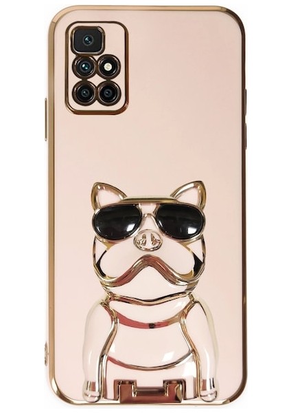 Xiaomi Redmi 10 2022 Kılıf Kamera Korumalı Köpek Desenli Standlı Silikon Pembe
