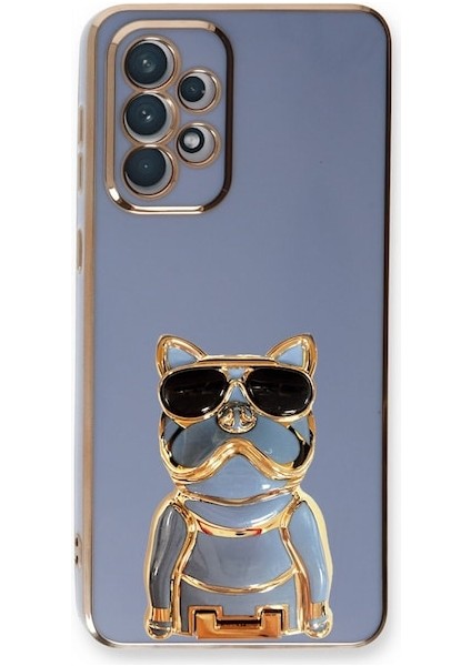 Samsung Galaxy A73 Kılıf Kamera Korumalı Köpek Desenli Standlı Silikon Mavi