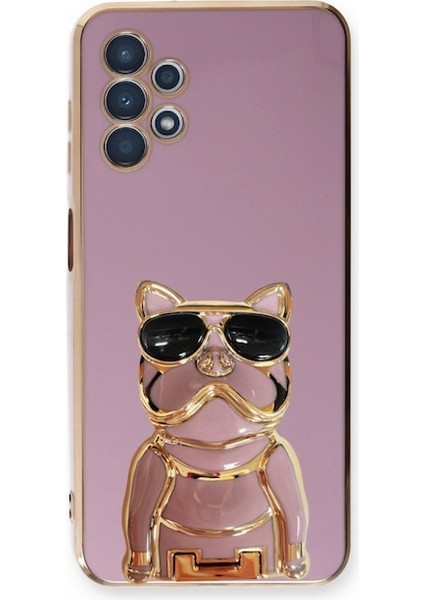 A53 5g Kılıf Kamera Korumalı Köpek Desenli Standlı Silikon Mor